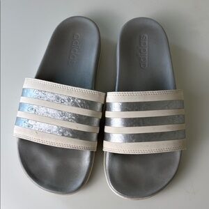 Adidas Silver and White Slide Sandals